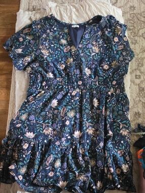 Maurices Navy Floral Maxi Dress with Pink and Green Accents